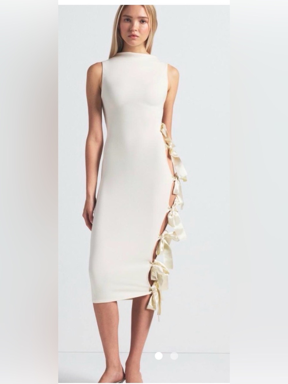 SKIMS Cream Cloud Midi Dress with Side Bow Detail
